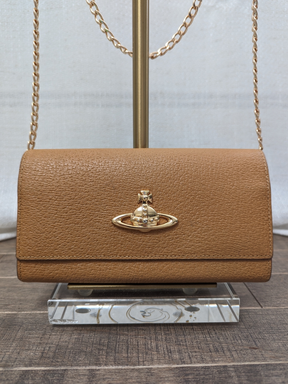 100% Authentic Vivienne Westwood Camel Long Wallet W/Chain Box And COA